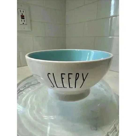 Rae Dunn 'Sleepy' Bowl White With Black Lettering And Light Blue Inside. - Picture 7 of 10